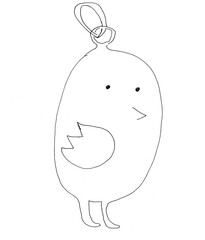 sketch of pendant in shape of egg or chick drawn by hand in black ink on white paper - 760849773