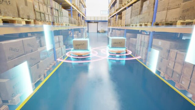 Autonomous vehicles lidar scanning delivering goods in warehouse