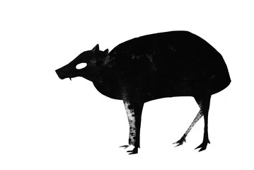 Silhouette of saber-toothed deer mouse drawn by hand with stamp with black tempera paint on white paper - 760850943