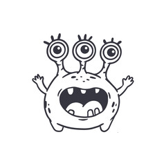 Cute cartoon monster on white background.Icon monster.Happy Alien.Coloring.Doodle Funny monster.Vector illustration