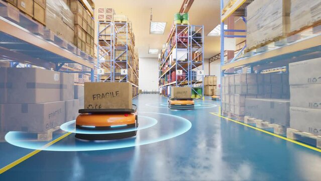 Autonomous vehicles lidar scanning delivering goods in warehouse