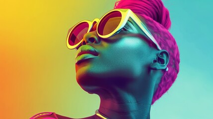 Fashionable young African girl against studio background, horizontal banner for website design, portrait