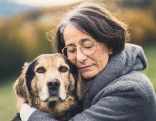 Distressed dog owner hugging her dog. - Powered by Adobe