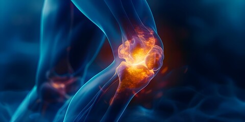 Innovative ESWT Treatment for Knee Pain: Revitalizing and Accelerating Healing. Concept Physical Therapy, Non-Invasive Treatment, Pain Management, Knee Health, Recovery Methods - obrazy, fototapety, plakaty