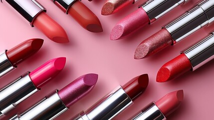 Obraz premium red lipstick and its shades. Concept: spring and summer makeup trends, cosmetic beauty and personal care.