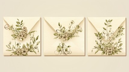 An envelope with a letter and spring flowers on a beige background. The idea of a holiday card for lovers. A congratulatory letter and a message.