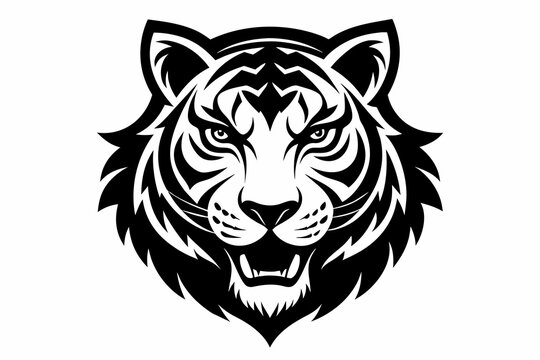 tiger head logo silhouette vector on white background.