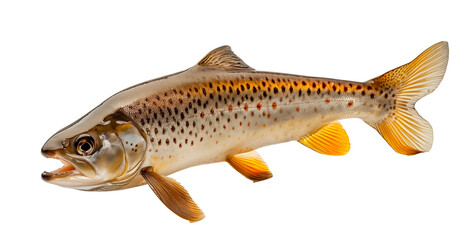 Trout fish with orange tones isolated on a cutout PNG transparent background