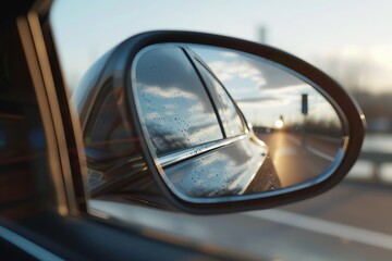 Fototapeta premium Side view car mirror with reflection