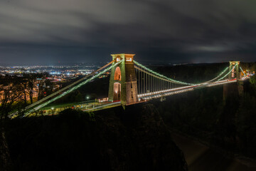 Clifton Suspension Bridge at night with light trails