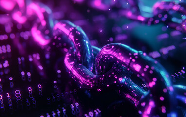 Neon colored blockchain cryptocurrency transaction concept wallpaper. 