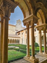 Obraz premium Cloister of the Monastery of San Andrés de Arroyo in Herrera de Pisuerga, Palencia province