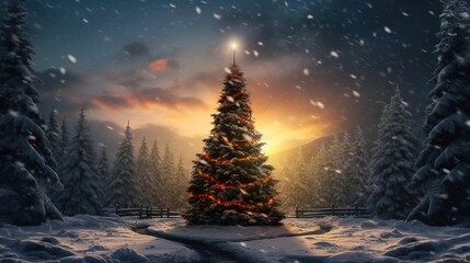 Christmas tree in the interior of a large room with a large window