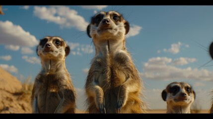 Curious Meerkat Group Staring in the Desert - Powered by Adobe