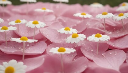 Mice With Daisy Umbrellas In A Flower Petal Rain