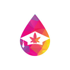 Education cannabis drop shape concept logo design. Graduation cap and marijuana logo icon template.