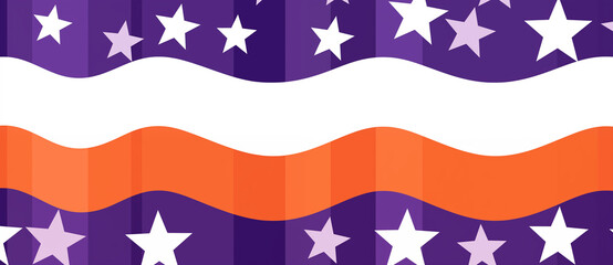 Orange, white and purple stars and stripes pattern, illustration, banner.
