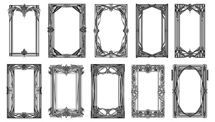 Art deco black rectangular frames. Old vintage orthogonal borders, abstract antique decoration molding panels in baroque engraving style