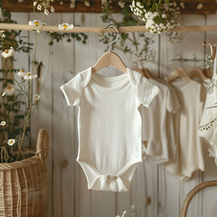  White Baby Bodysuit Mockup Hanging