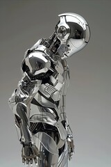 An illustration of a metallic silver futuristic iron robot