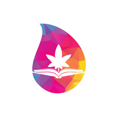 Book and marijuana drop shape concept symbol logo template. Suitable for medical education.
