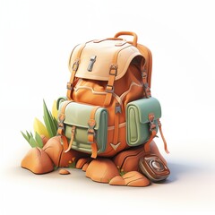 3d Camping backpack. Travel concept illustration isolated on white background