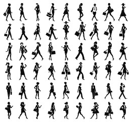 Cartoon business people silhouettes. Female and male professionals comic outline drawns, outlined businessmen and businesswomen persons on white background