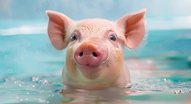 cute piglets are taking a bath