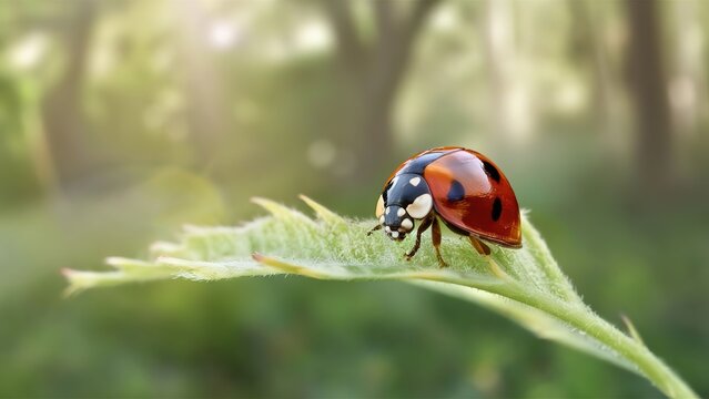 Ladybug on a blade of grass walking life biology nature concept