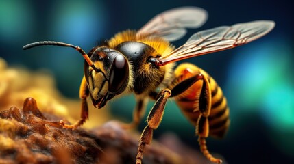 Close up of a bee in the nature. 3D illustration.