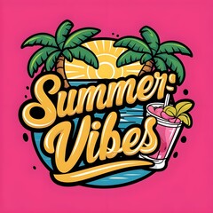 Fototapeta na wymiar Summer vibes palm trees t-shirt design