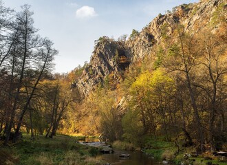 Fototapeta na wymiar ketkovak or Levnov and oslava river in autumn