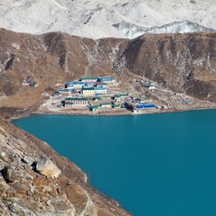 Dudh Pokhari Gokyo lake Gokyo village Ngozumba glacier - 760862127