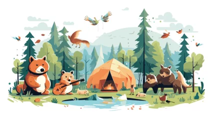 Foto op Canvas A whimsical scene of animals having a camping trip © zoni
