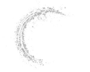 White round shape with small dust trail particles and lights. Abstract light lines of motion and speed with white colored sparks. Light everyday glowing effect. Semicircular wave. Curve light track.