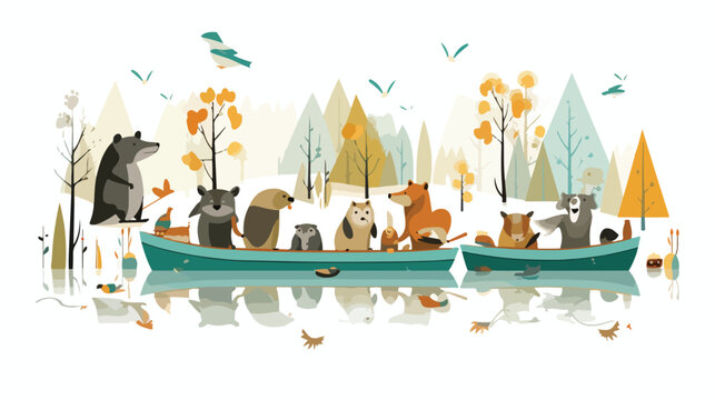 A whimsical scene of animals having a fishing trip