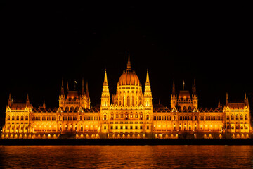 Nighttime Splendor - Orszaghaz Parliament Building Illuminated in Budapest