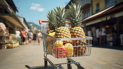 pineapple on the market - obrazy, fototapety, plakaty