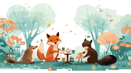 Foto op Plexiglas A whimsical scene of animals having a tea party in © zoni