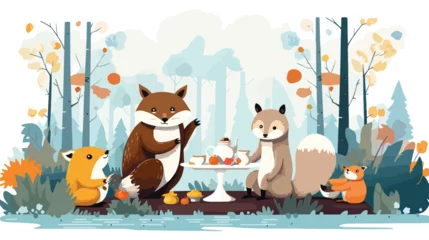 Tuinposter A whimsical scene of animals having a tea party in © zoni
