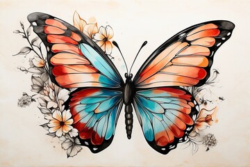 Butterfly painted in watercolor