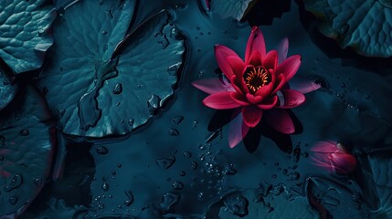 Beautiful red lotus flower on dark water background,3d rendering - Powered by Adobe