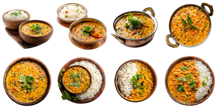 Indian food png dal set collection 3d transparent no background.