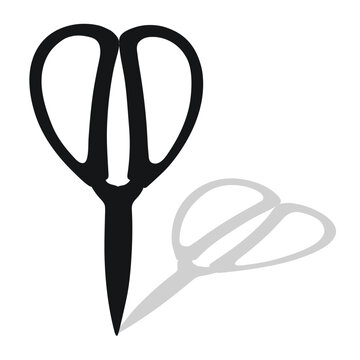 Black silhouette image of scissors. Stationery, pocket, kitchen, manicure, surgery, hairdressers, tailor, garden, household
