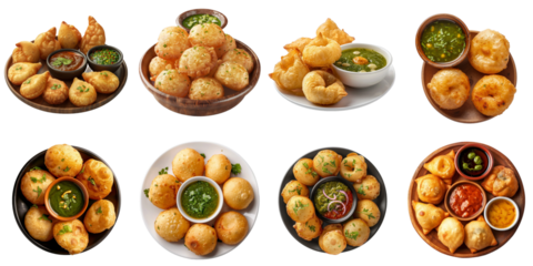 Indian food png panipuri set collection 3d transparent no background.
