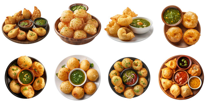 Indian food png panipuri set collection 3d transparent no background.