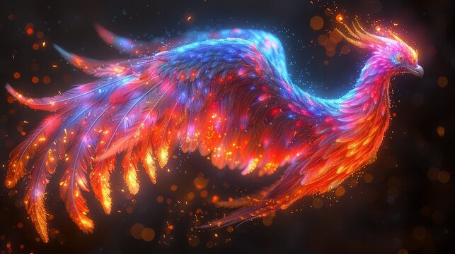 a digital painting of a colorful bird with wings spread out of it's body and wings spread out of it's body.