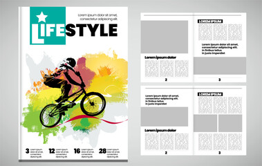 Printing magazine or e-book with sport subject in background, easy to editable vector - 760866934