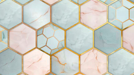 A mesmerizing pattern of hexagonal tiles creating a harmonious design, each tile fitting perfectly into the next, forming a seamless geometric display. Banner. Copy space