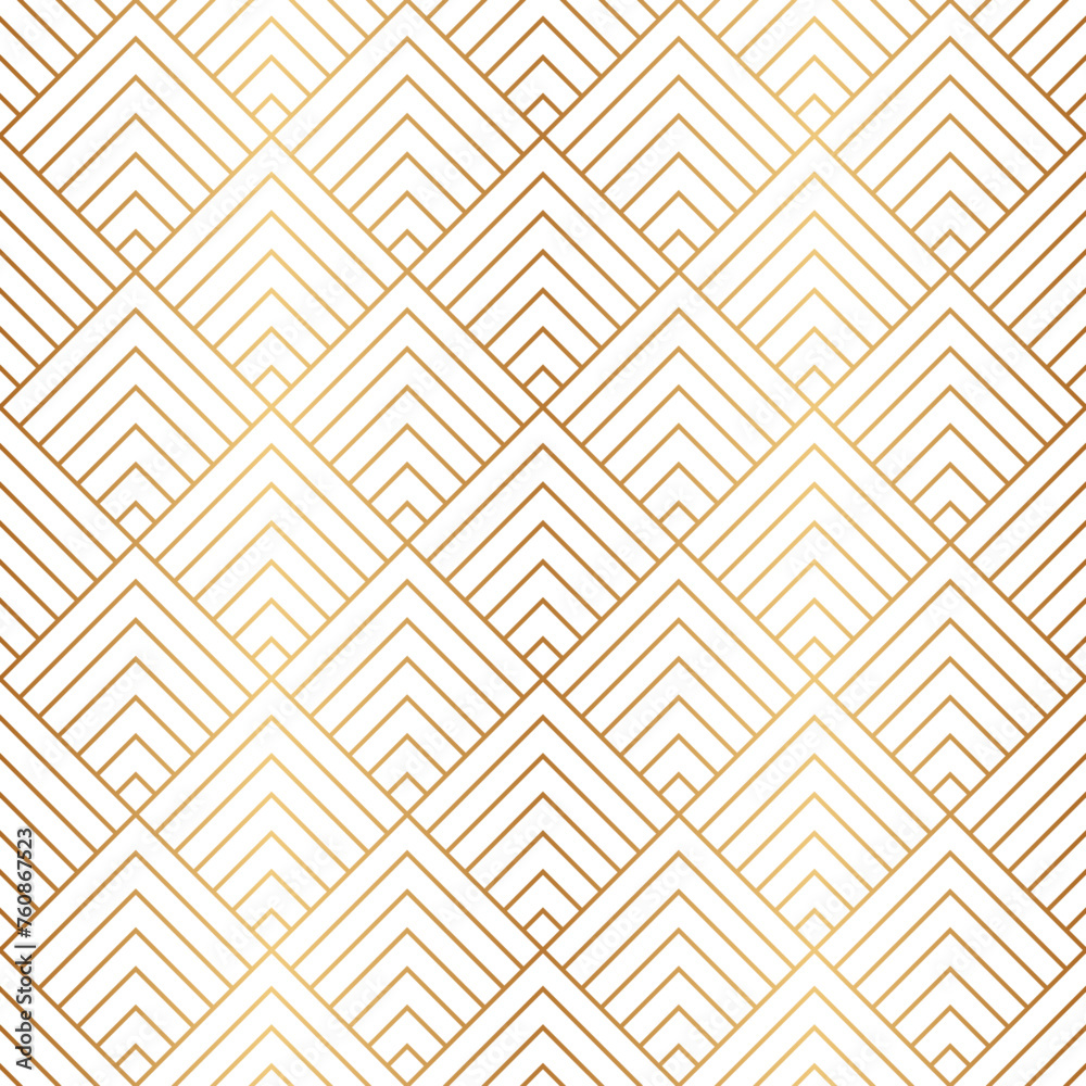 Wall mural art deco seamless pattern. repeating line patern. abstract diamond lattice. gold triangle background